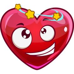 a red heart with stars on it's head and eyes, smiling for the camera