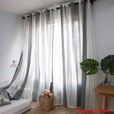 grey striped sheer curtains Living Room Draperies, Plain Curtains, Tulle Curtains, Striped Curtains, Voile Curtains, Sheer Curtain Panels, Drape Panel, Bedroom Panel, Drapery Panels