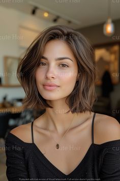 Bob Haircut For Fine Hair Brown, Fine Hair Haircuts Brunette, Fine Brown Hair Shoulder Length, Floating Bob Haircut, Medium Bob Haircut For Fine Hair, Brunette Fine Hair, Brunette Bob Pale Skin, Lob Fine Hair, Short Brunette Hairstyles