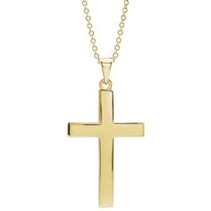 14K yellow gold cross pendant from the Reis-Nichols Collection. The cross features a lightly domed, curved profile. Chain sold separately. Yellow Gold Polished Cross Necklace Pendant, Classic Yellow Gold Cross Necklace, Formal Yellow Gold Cross Pendant Necklace, Classic Yellow Gold Cross Pendant Necklace, Classic 14k Gold Cross Pendant Necklace, Classic 14k Gold Cross Necklace, Gold Cross Pendant, Gold Cross, The Cross