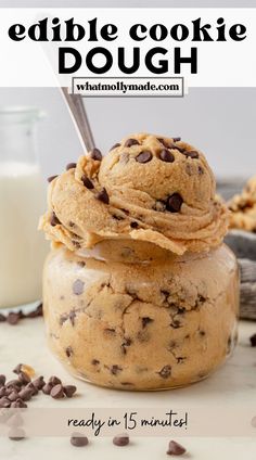 chocolate chip cookie dough in a glass jar