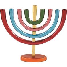 a colorful menorah is shown on a white background