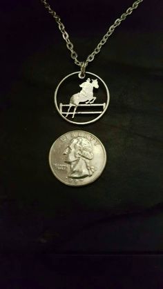 This listing includes an English horse rider jumping coin jewelry pendant cut from a quarter. I used a jewelers saw and tiny blades to cut out the design in the coin. This will make a unique and much appreciated gift for someone you love or as a treat for yourself. The pendant comes with either a silver plated link chain or a brown or black adjustable leather cord. Thank you for looking. Penny Bracelet, English Horse, Copper Penny, Coin Bracelet, Coin Jewelry, Horse Rider, Leather Cord, Pendant Jewelry, Silver Necklace