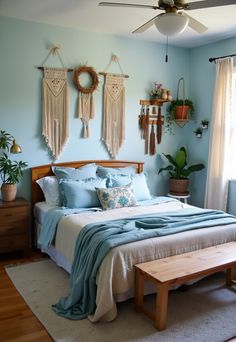 Light Blue Boho Bedroom Dusty Blue Bedding, Blue Bedding Ideas