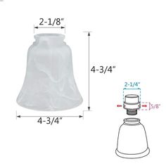 an image of a white bell with measurements for the top and bottom part of it