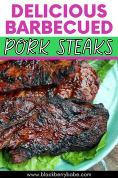 a photo of delicious barbecued pork steaks Barbecue Steak Recipes, Bbq Pork Steaks In Oven, Pork Steak Marinade For The Grill, Pork Steaks Recipes