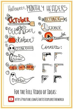 an orange and white poster with the words october written in different font styles on it