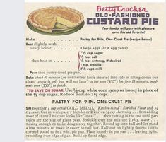 an old fashioned recipe for custard pie from the 1950's or early 1960s's