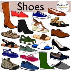 there are many different types of shoes on this page, but one is in color