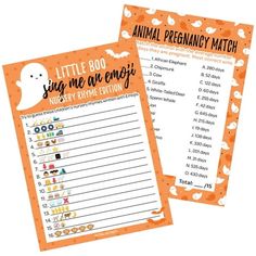 two orange and white halloween themed baby shower games