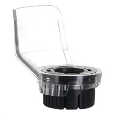 a black and clear plastic object on a white background