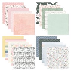 six different papers with flowers on them, including one in pink and the other in green