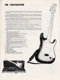 an advertisement for the stratocaster guitar and its case is shown in black and white