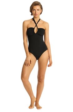 A convertible halter strap holds up this smooth one-piece with supportive powermesh in the front and back. Ties at neck Moderate back coverage Side boning Lined 85% recycled nylon, 15% elastane Hand wash, dry flat Imported Stretch One-piece Halter Top For Pool, Black Cross Back Swimwear For Pool, Nylon Swimwear With Crisscross Straps For The Pool, Nylon Halter Neck Swimwear With Straps, Halter Neck Nylon Bodysuit For Swimming, Nylon Halter Neck Bodysuit For Swimming, Fitted Strappy Back Halter Top For Pool, Swimwear Halter Top With Crisscross Straps, Nylon Halter Neck Top For Pool