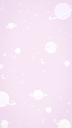 a pink background with white planets and stars