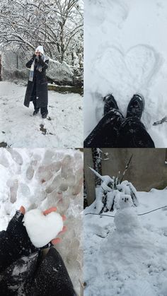 two people standing in the snow with their feet up