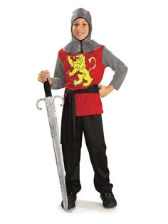 Medieval Lord, Knight Costume For Kids, Medieval Knight Costume, Costume Chevalier, Knight Dress, Roi Arthur, Book Day Costumes, Red Knight, Knight Costume