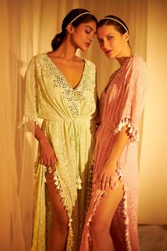 Mint green kaftan highlighted with intricate mirror-thread embroidery, V-neckline, tie-up at the waist and tassels at the sleeves.
Component: 1
Embroidered
Neckline: V-Neck
Sleeve Length: Three Quarter
Color: Green
Tie-up at the waist with tassels
Tassels at the sleeves, slit and hem
Note: The pink kaftan worn by the model is not for sale - Aza Fashions Green Kaftan, Pink Kaftan, V Neck Kaftan, Kaftan For Women, Embroidered Kaftan, Green Embroidery, Green Tie, Embroidered Neckline, Fashion App