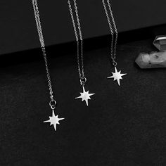 "Real 925 Sterling Silver Dainty and Delicate North Star Charm Necklace This simple yet elegant necklace features a sterling silver Wiccan Pentagram Charm on a Dainty Sterling silver 18\" cable chain. Simple yet very trendy and great for layering. Charm Measures 18 x 12.50 mm Jewelry will come in a gift box * Please read shop policy before placing an order * *JEWELRY CARE* Sterling Silver will tarnish over time, but to help keep your jewelry looking beautiful - Clean with a soft dry cloth after Silver Star Charm Necklace With Clavicle Chain, Silver Charm Necklace With Star Charm, Silver Celestial Necklace With Star Charm, Celestial Silver Necklace With Star Charm, Silver Star Charm Necklace In Celestial Style, Silver Star Charm Necklaces In Celestial Style, Silver Star-shaped Celestial Charm Necklaces, Sterling Silver Star Charm Necklace With Clavicle Chain, Silver Star Print Jewelry As Gift