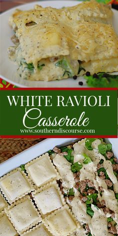 white ravioli casserole with spinach and cheese