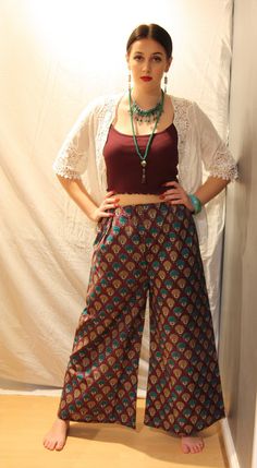 These are block printed wide-legged palazzo pants handmade from beautifully soft Indian cotton. They have an elasticated waist and will fit UK sizes 4-12. Length: 38 inches Bohemian Palazzo Set With Block Print, Bohemian Multicolor Wide Leg Straight Pants, Cotton Wide Leg Pants With Boho Print, Cotton Wide-leg Pants With Boho Print, Bohemian Wide Leg Palazzo Set, Printed Palazzo Pants Outfit, Palazzo Pants Outfit Indian, Palazzo Indian, Palazzo Pants Outfit