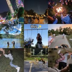 several different pictures with people in them and one person on the ground holding a cell phone