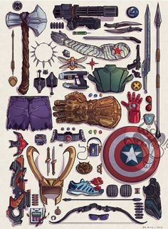 an image of various items from the avengers movie