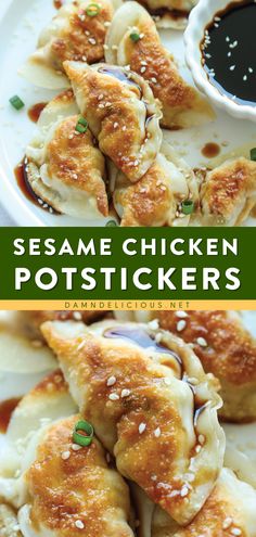 SESAME CHICKEN POTSTICKERS, football party food, easy game day snacks Starter Ideas, Asian Inspired Dishes, Shiitake Mushrooms, Asian Inspired Recipes