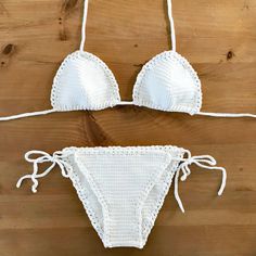 This listing is for a CROCHET PATTERN - Crochet Bikini Pattern - NOT a finished product. This bikini pattern was designed to be easy and fun to make. Make it in your favorite colors, add stripes, and choose from 3 different borders (plain, small ruffle, and eyelet). Pattern sizes are small, medium and large. After making one you will want to make more! This is an EASY pattern that has each row written out. It has many pictures that help you with each step. It is designed for an advanced beginner Handmade White Triangle Top Swimwear, Handmade White Swimwear For Vacation, Fitted Crochet Patterns For Beach, Handmade White Swimwear For Summer, Handmade White Swimwear For Beachwear, Handmade White Swimwear For Beach Season, White Crochet Triangle Top Swimwear, Crochet Lingerie Pattern, Lingerie Crochet