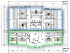 the floor plan for an auditorium with seating areas and numbers on each side of it