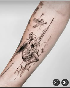 Mowgli Tattoo, Greek Goddess Tattoo, Athena Tattoo, Geometric Sleeve Tattoo, Forearm Band Tattoos, Greek Mythology Tattoos, Wrist Tattoos For Guys, Goddess Tattoo, Cool Forearm Tattoos