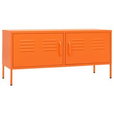 an orange metal cabinet with two doors