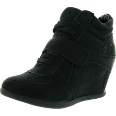 Top Moda Womens Sammy-40 High Top Strap Womens Hidden Wedge Sneaker Shoes Size: 6.5.  Color: Black.  Gender: female.  Age Group: adult. High Top Wedge Sneakers, Wide Sneakers, Hidden Wedge Sneakers, Sneakers High Top, Black Wedge Sneakers, Shoes Sneakers Black, Black High Top Sneakers, Wedge Heel Sneakers, Black Wedge Shoes