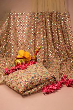 *Wedding Edit’19*  Featuring a riot of colors and bling on chic and sheer Embroidered Net fabrics! With mirror work and colourful threads intertwined into chevron, floral and star-like patterns, make the most of these fabrics and Design Your Own ensembles for wedding occasions! Explore Now!!!  Price: Starting from ₹ 999/mtr Mirror Work Fabric, Mirror Fabric, Magazine Crafts, Fancy Blouse, Fancy Blouses, Fancy Blouse Designs