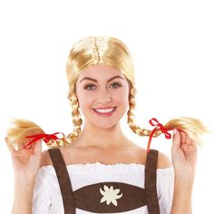 PRICES MAY VARY. High quality womens bavarian girl wig: packet contains a long blonde wig with plaits and red ribbon. Available in one size which fits most adults. Our womens oktoberfest costume accessory. Easy to wear and durable Founded in 2009 by 3 friends with a passion for costumes, we now have 100s of designs all manufactured to high standards of quality, fit and design. We have offices in the US, UK and Europe. Perfect for pigtail wig, french braid wig, braids wigs, braided hair wig, bava German Hairstyle, Oktoberfest Hair, Wig With Braids, Costume Blonde, Oktoberfest Costume Women, Pigtail Wig, German Festival, Shirt Apron, Wig Braids