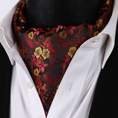 RF3001NS-Orange-Brown-Yellow-Floral-Men-Silk-Cravat-Ascot-Tie-Handkerchief-Set Latest Mens Wear, Tie Fashion, Fashion Male, Suits Design, Fashion Man, Wedding Suit, Tie Styles