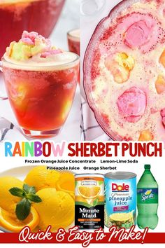 Sherbet Punch Punch With Ice Cream, Rainbow Sherbert Punch, Rainbow Sherbet Punch, Sherbet Punch Recipes, Party Punches, Sherbet Ice Cream, Sherbet Recipes, Sherbet Punch, Frozen Limeade