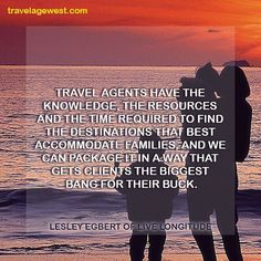 two people standing next to each other on the beach at sunset with text that reads travel agent