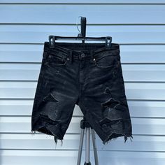 Never Worn American Eagle Flex Black Jeans, Shorts, Size 28 Black Fitted Jean Shorts Casual, Black Fitted Jean Shorts Casual Style, Black Fitted Jean Shorts For Casual Wear, High Waist Black Shorts For Streetwear, Black High Waist Edgy Shorts, Black Cutoff Bottoms For Streetwear, High Waist Black Jean Shorts For Streetwear, Edgy Black Shorts For Streetwear, Edgy Black Shorts For Spring