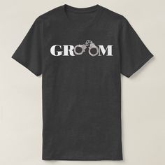 a black t - shirt with the word groom printed in white on it's chest