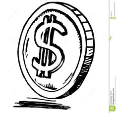 a black and white drawing of a dollar sign with the word $ written on it