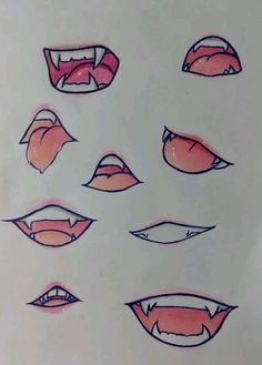 Mouths Drawing Cartoon, Vampire Mouth Drawing Reference, Scared Mouth Drawing Reference, How To Draw Lips With Teeth, Oc Mouth Ideas, Cocky Smile Drawing Reference, Mouth Art Styles, Female Smile Drawing Reference, Female Mouth Drawing Reference