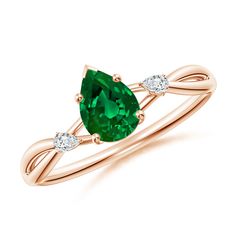 Lab-Grown Nature Inspired Pear Emerald Side Stone Engagement Ring Nature Inspired Engagement Ring, Emerald Rings, Side Stone Engagement Ring, Stone Engagement Ring, Pear Diamond, Stone Engagement, Classic Ring, Emerald Ring, 18k Rose Gold