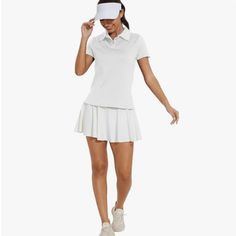 New With Tags / In Package -Terrific Bathrins Women's Polo Shirt...Ideal For Tennis, Pickleball, Exercise, Racquetball, Or Around Town -Flattering Cut With Side Slits -Size L 90% Polyester, 10% Spandex White Stretch Tennis Tops, White Stretch Tops For Tennis, White Tops For Tennis In Summer, White Tennis Tops For Summer, Fitted Tennis Tops, White Fitted Tennis Top, Fitted Short Sleeve Tennis Top, Fuzzy Hoodie, Leather Bodysuit