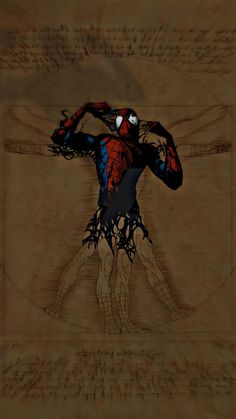 a drawing of a spider man with his hands on his head and arms behind him