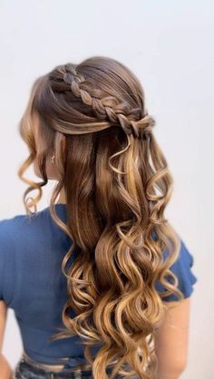 Greek Goddess Prom Hair, Hair Styles For Wedding Bridesmaid Long, Photo Shoot Hairstyles Ideas, Curly Hair With Braids, Wedding Hairstyles Braid, Prom Hair Styles, Half Up Hairstyles, Cute Prom Hairstyles, Hairstyle For Women