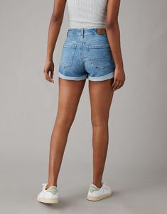 AE Stretch Denim Mom Short Medium Wash Jeans For Elevated Casual Summer, Summer Medium Wash Jeans For Elevated Casual, Summer Medium Wash Jeans For Casual Wear, Trendy Denim Bottoms For Elevated Casual Wear, High Waist Jeans For Elevated Casual Summer, High Waist Jeans For Elevated Summer Casual, High Rise Casual Bottoms For Elevated Casual Occasions, Trendy Summer Jeans For Elevated Casual Occasions, Trendy Summer Jeans For Casual Events