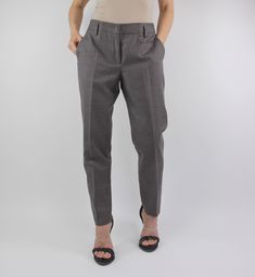 "BRUNELLO CUCINELLI women's gray pencil cut ankle pants SIZE: label says Germany 38, US 8, UK 10 FITS SIZE: general M MATERIAL: 100% virgin wool COLOR: gray FIT: Slim fit, pencil cut (slightly tapered), ankle length FEATURES: flat front, zip fly, 2 front pockets, 2 back pockets, belt loops MADE IN ITALY CONDITION: new without tags Please check the measurements on item laid flat to make sure it is your size: WAIST (side to side) - 16\" (40.6 cm) INSEAM (crotch to hem) - 27\" (68.5 cm) FRONT RISE Gray Business Bottoms For Fall, Chic Gray Pants For Workwear, Chic Gray Pants For Work, Chic Gray Pants For Business Casual, Gray High-waisted Dress Pants For Business Casual, Classic Gray High-waisted Dress Pants, Gray Business Pants For Spring, Gray High-waisted Business Pants, Chic Gray Dress Pants For Workwear