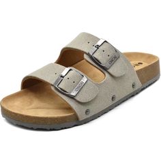 PRICES MAY VARY. Adjustable metal buckles - flexible suede leather strap with handy adjustable button can adapt to your feet width at ease, providing sufficient support and leaves no chafes against your feet. Breathable sandals slippers keep feet refreshing and comfy. Arch support padding - platform tread consists of rubber outsole and cork midsole & insole. Flatform soft footbed is supportive, with ergonomic arch support and heel cup design provides a lightweight comfortable walk. Non skid rubb Adjustable Double Strap Suede Footbed Sandals, Cork Footbed Sandals, Fashion Slides, Walking Sandals, Sandals Slippers, Footbed Sandals, Fashion Sandals, Slides Shoes, Comfortable Sandals