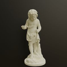 a white statue of a boy holding a bird